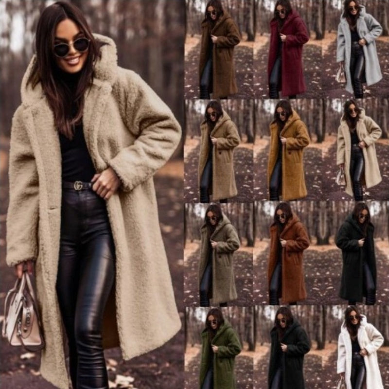 Autumn Winter Fashion Elegant Long Coat Woman Plush Warm Faux Fleece Coat Women Teddy Jacket Female Teddy Coat Outwear Ladies
