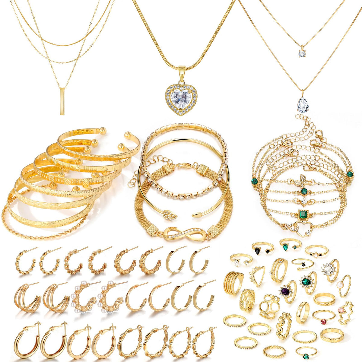 Women's Accessories - 36-Piece Gold Plated Jewelry Set Necklaces Bracelets Earrings Rings Gift