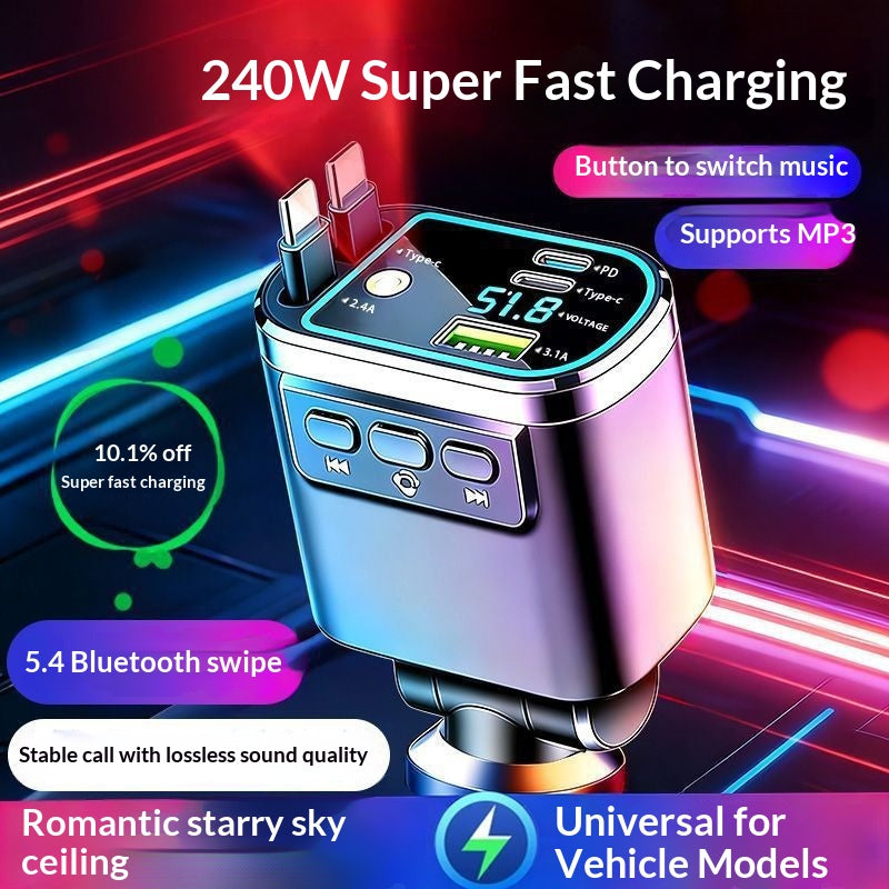 240W Car Bluetooth Fast-Charging Charger With Retractable Cable