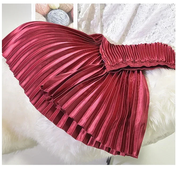 Classic Golden Velvet Pleated Skirt High Waist Retro Style Fashion Office Lady Pleated Long Skirt Winter Velvet Skirt 90cm Long
