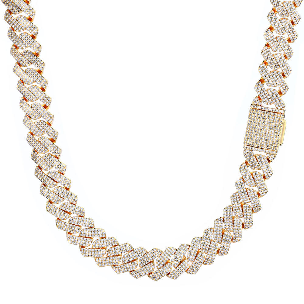 20mm Cuban Chain Necklace and Bracelet Set with Cubic Zirconia Stones