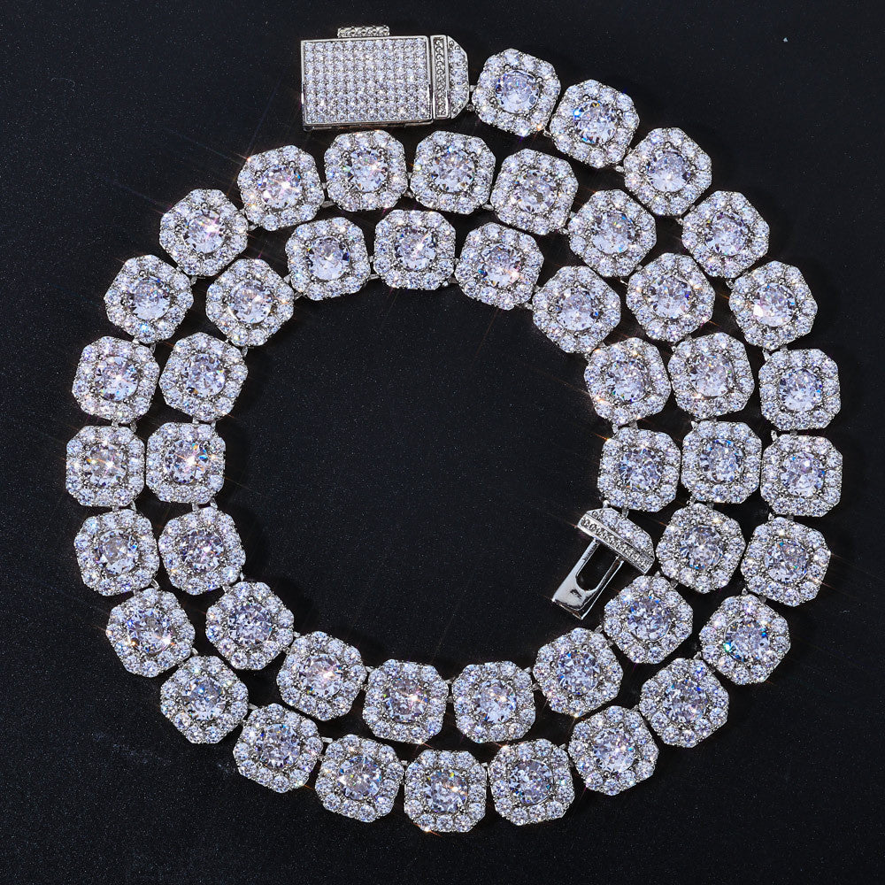 Geometric Square-Cut Zirconia Necklace on Ice Sugar Chain – Gold or White Gold | Cubic Zirconia