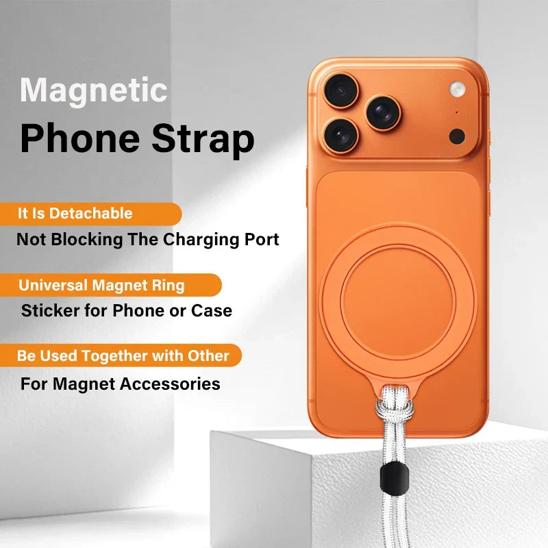 2025 New Universal Mobile Phone Magnetic Ring Lanyard Detachable Phone Charm Magnet Ring Wirst Adjustable Bag Strap for iPhone