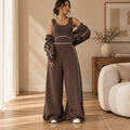 Women's Contrast-Piped Wide-Leg Jumpsuit & Cropped Zip Jacket Set