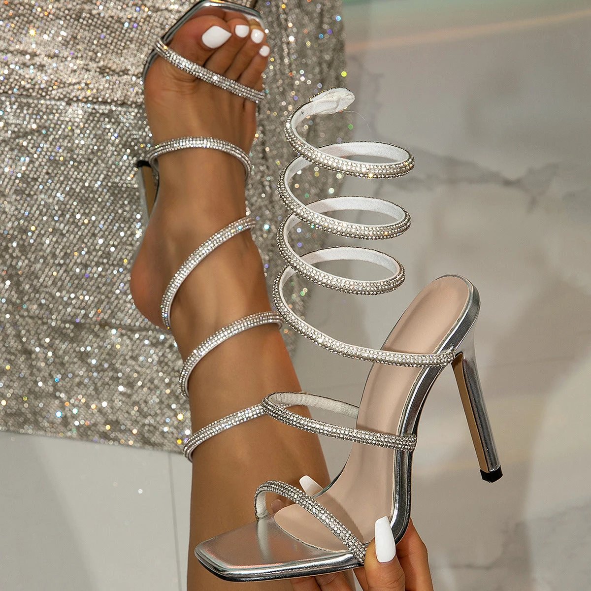 Fashion Snake-wrapped Sexy Crystal High Heels